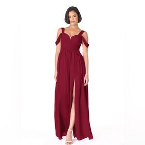 AZAZIE LIANNE EUC BURGUNDY A-LINE OFF THE SHOULDER CHIFFON DRESS SIZE A6 (US 6)